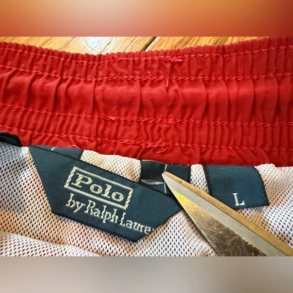 VTG Polo Ralph Lauren Red Swim Trunks Lined Lifeguard Shorts Men’s Size L